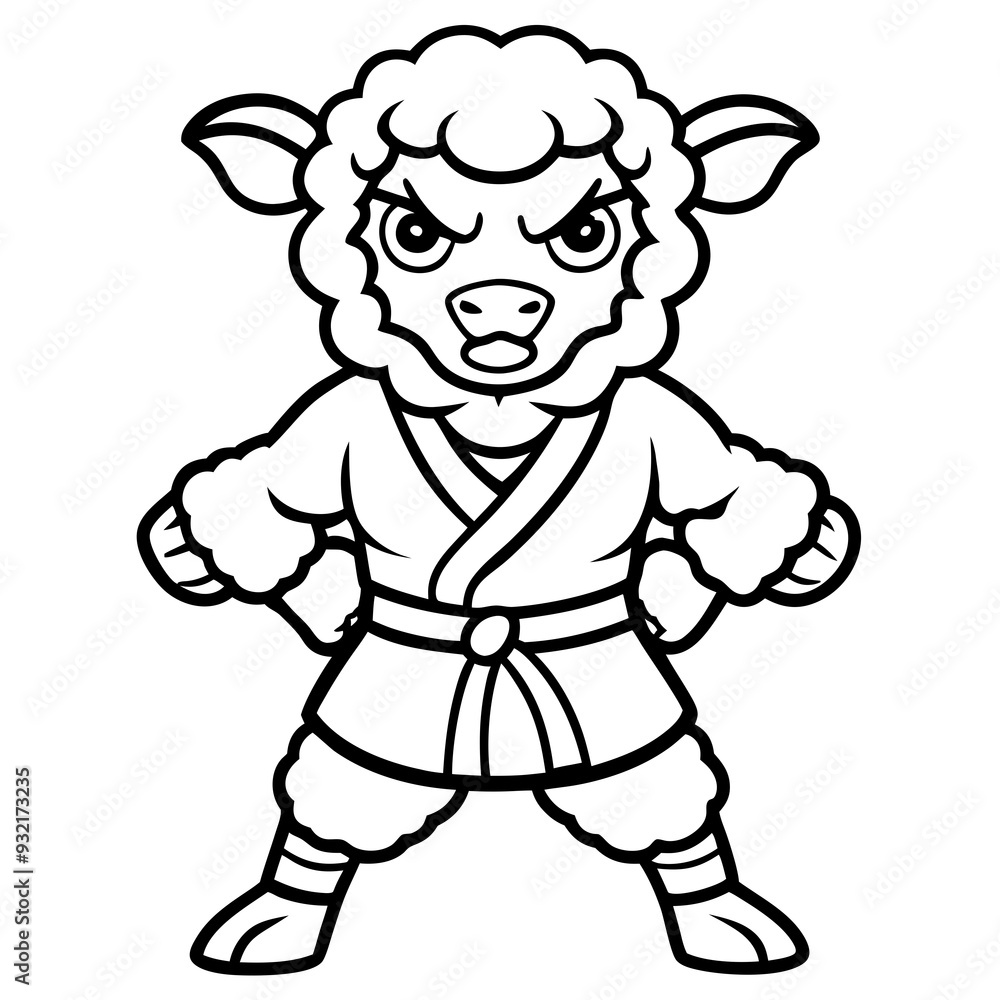 Angry Karate sheep White Background line art vector illustration Angry Karate sheep White Background line art vector illustration