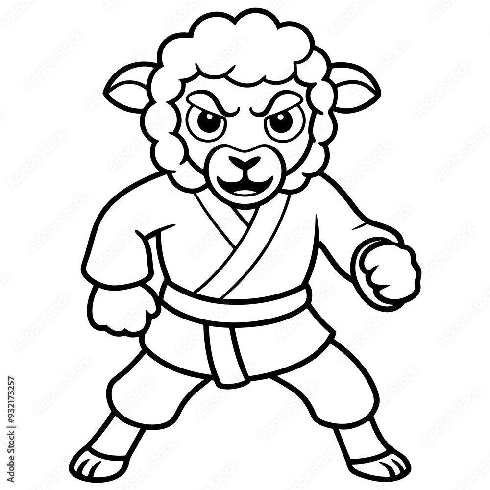 Angry Karate sheep White Background line art vector illustration Angry Karate sheep White Background line art vector illustration