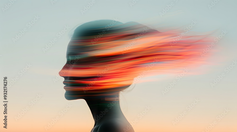 silhouette of a woman filled with colourful silhouette of a woman filled with colourful