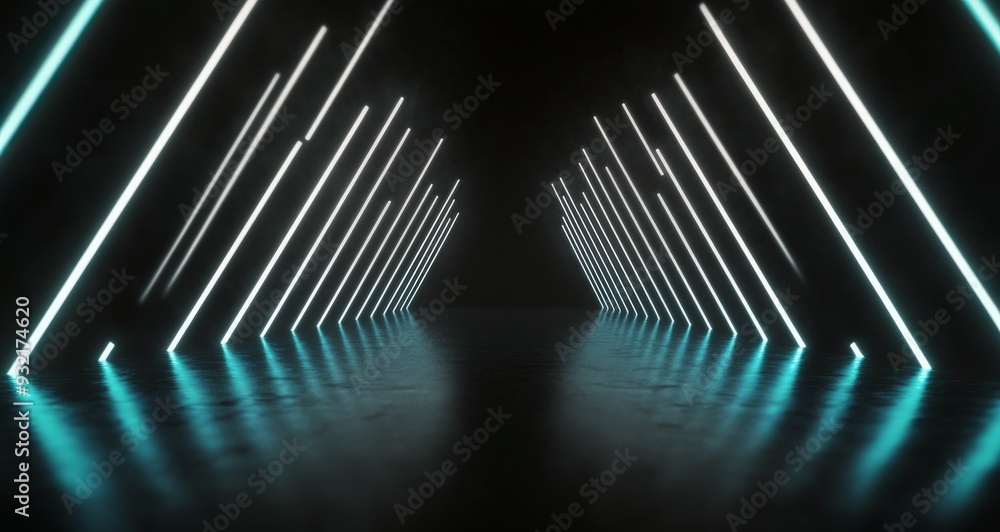 Dynamic light beams create an artistic display in a dark environment Dynamic light beams create an artistic display in a dark environment