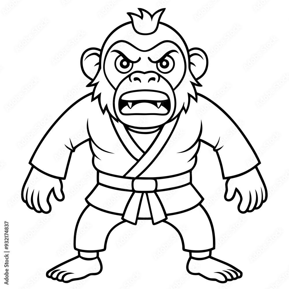 Angry Karate monkey White Background line art vector illustration Angry Karate monkey White Background line art vector illustration