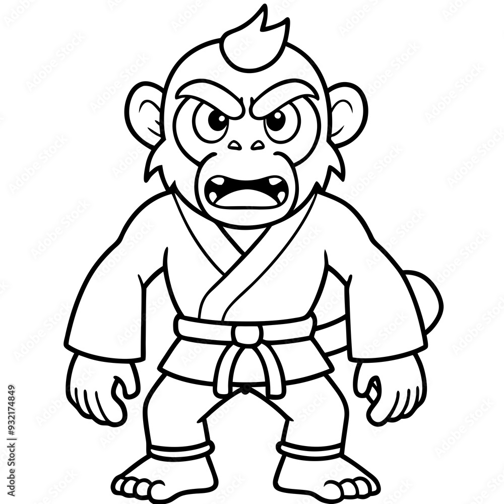 Angry Karate monkey White Background line art vector illustration Angry Karate monkey White Background line art vector illustration