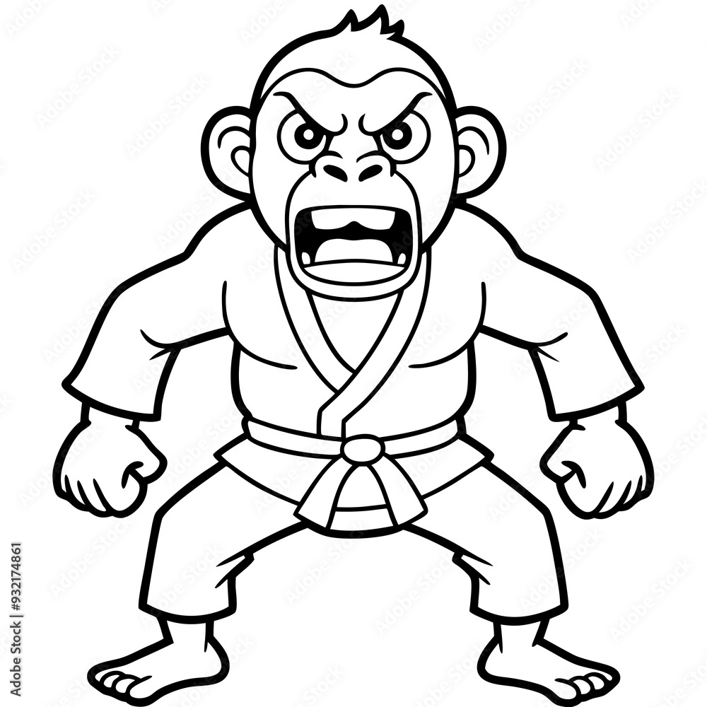 Angry Karate monkey White Background line art vector illustration Angry Karate monkey White Background line art vector illustration