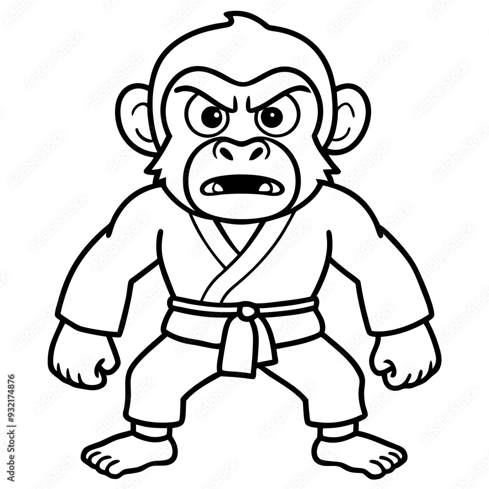 Angry Karate monkey White Background line art vector illustration Angry Karate monkey White Background line art vector illustration