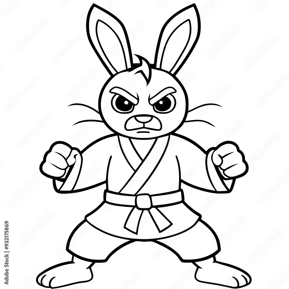 Angry Karate bunny White Background line art vector illustration Angry Karate bunny White Background line art vector illustration
