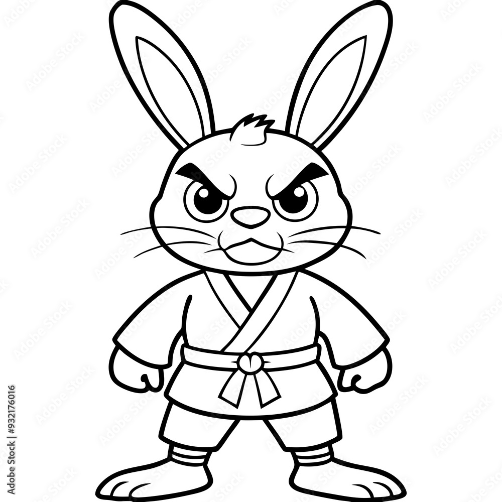 Angry Karate bunny White Background line art vector illustration Angry Karate bunny White Background line art vector illustration