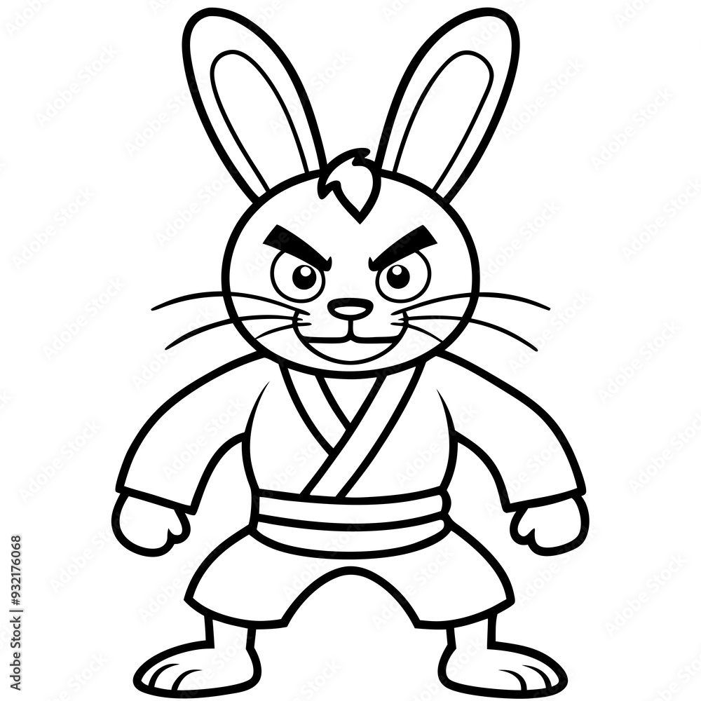 Angry Karate bunny White Background line art vector illustration Angry Karate bunny White Background line art vector illustration
