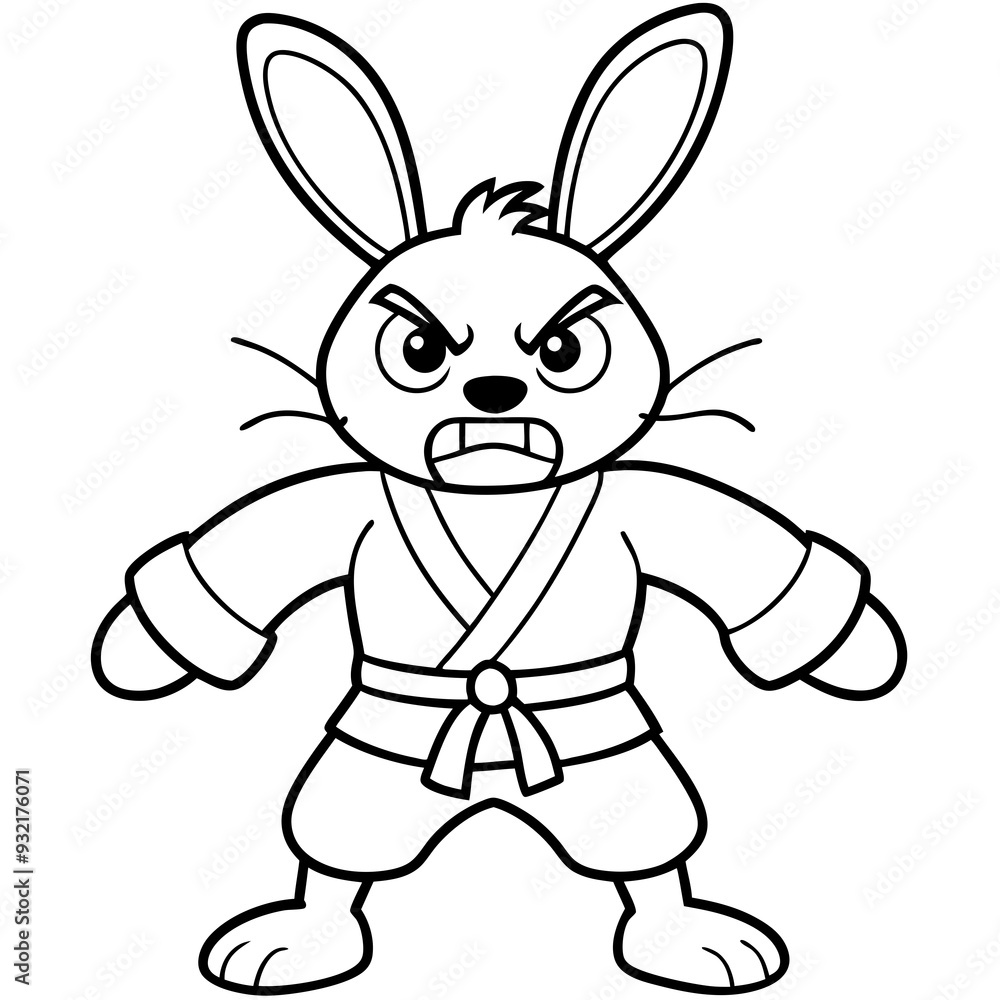 Angry Karate bunny White Background line art vector illustration Angry Karate bunny White Background line art vector illustration