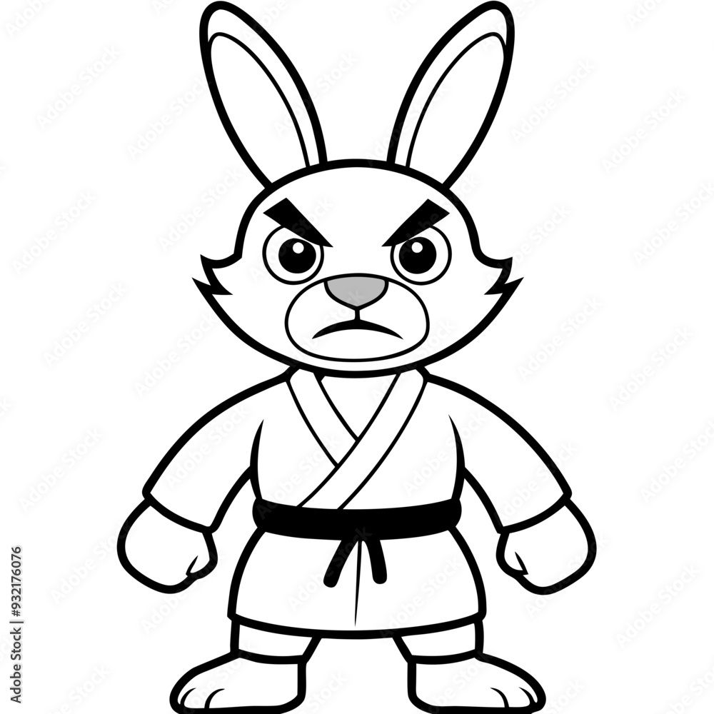 Angry Karate bunny White Background line art vector illustration Angry Karate bunny White Background line art vector illustration