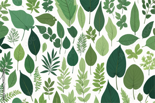 Seamless pattern of Eucalyptus palm fern different tree, foliage natural branches, green leaves, herbs, tropical plant hand drawn watercolor Vector fresh