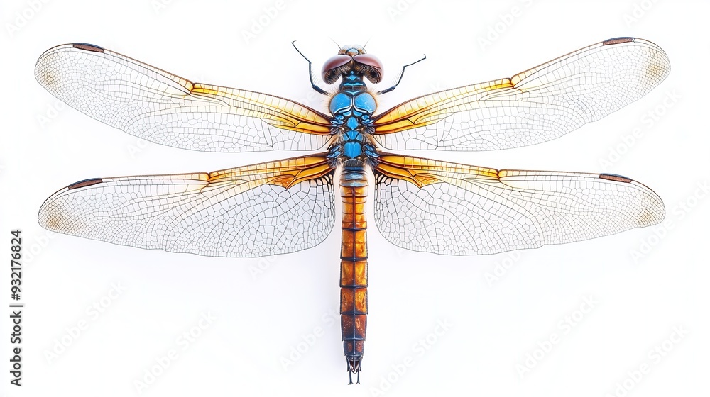 Live dragonfly on a white background, isolate