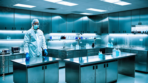 A glimpse into a modern laboratory where a scientist in a cleanroom suit conducts research using advanced equipment. MPOX, mokeypox photo