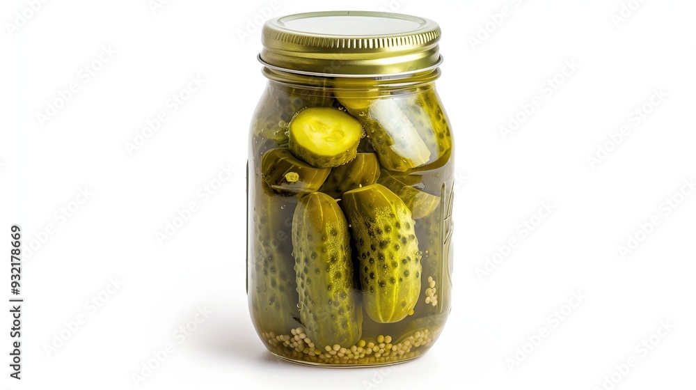 Pickled cucumbers in a glass jar on a white background, isolated Pickled cucumbers in a glass jar on a white background, isolated