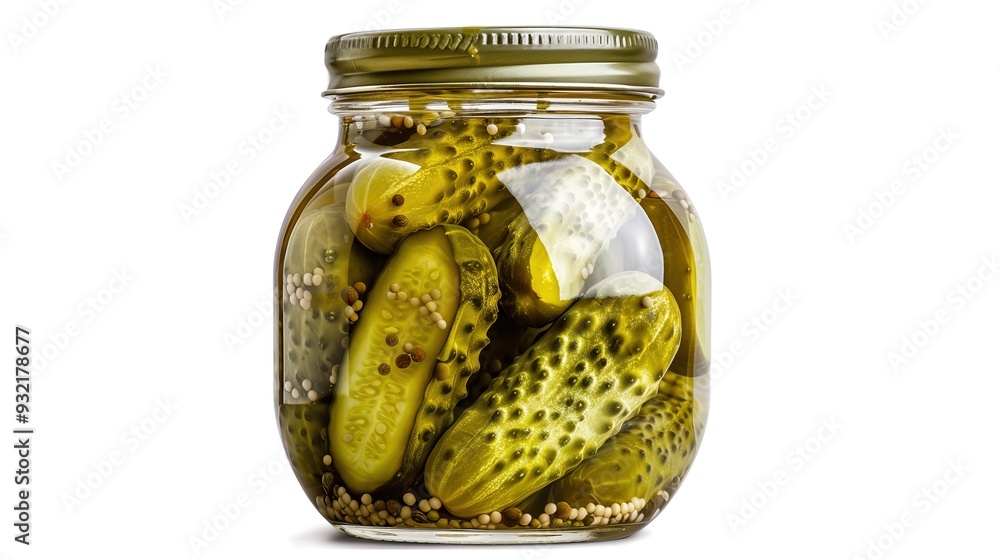 Pickled cucumbers in a glass jar on a white background, isolated Pickled cucumbers in a glass jar on a white background, isolated