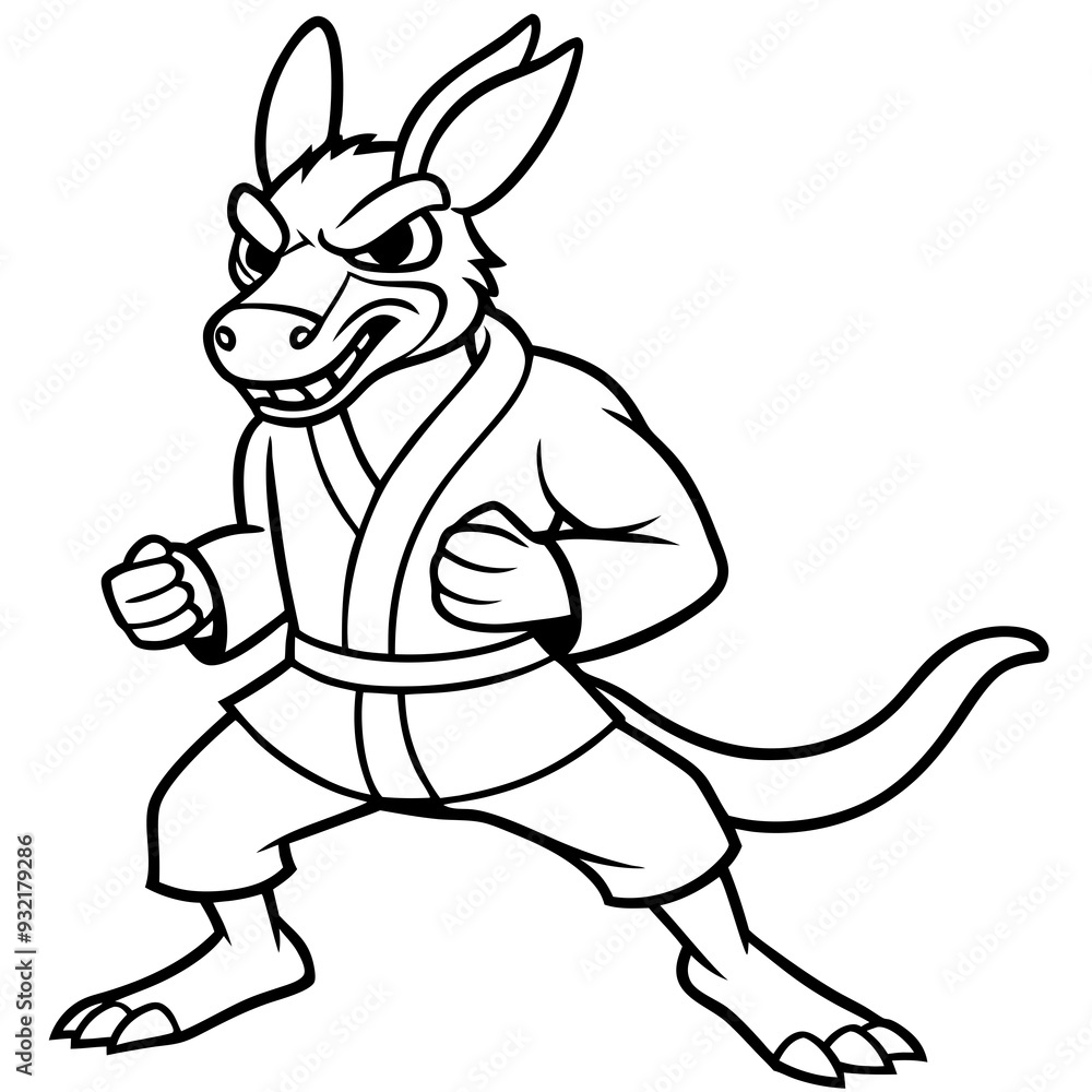 Angry Karate kangaroo White Background line art vector illustration Angry Karate kangaroo White Background line art vector illustration