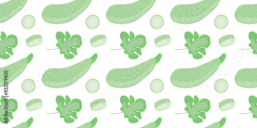 Vector zucchini flat seamless pattern. Zucchini slices seamless pattern on white background