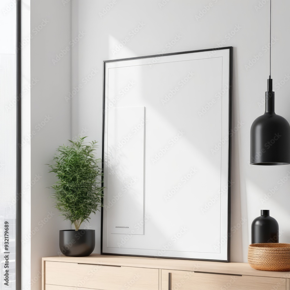 close up of mockup poster frame with modern minimalist interior background in bright white color, 3d rendering close up of mockup poster frame with modern minimalist interior background in bright white color, 3d rendering