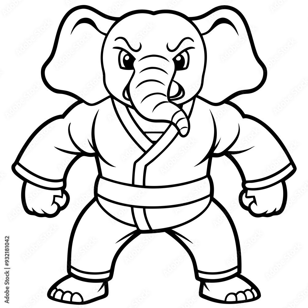 Angry Karate elephant White Background line art vector illustration Angry Karate elephant White Background line art vector illustration