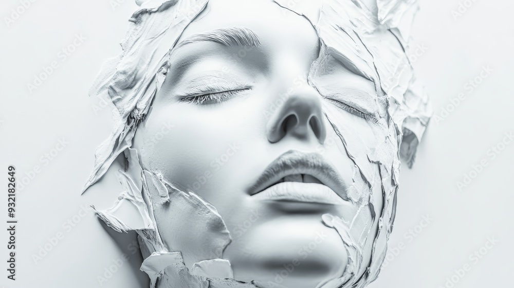 Abstract Face Art - White Paint - A close-up of a woman's face created with white paint, symbolizing beauty, fragility, transformation, and the human condition. Abstract Face Art - White Paint - A close-up of a woman's face created with white paint, symbolizing beauty, fragility, transformation, and the human condition.