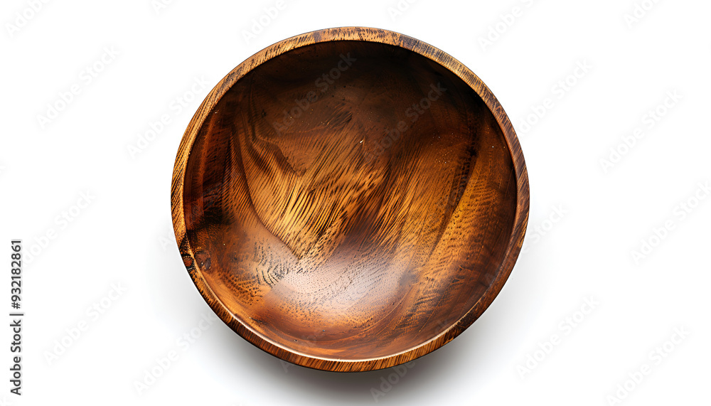 Empty wooden bowl isolated on white background with clipping path. Top view
