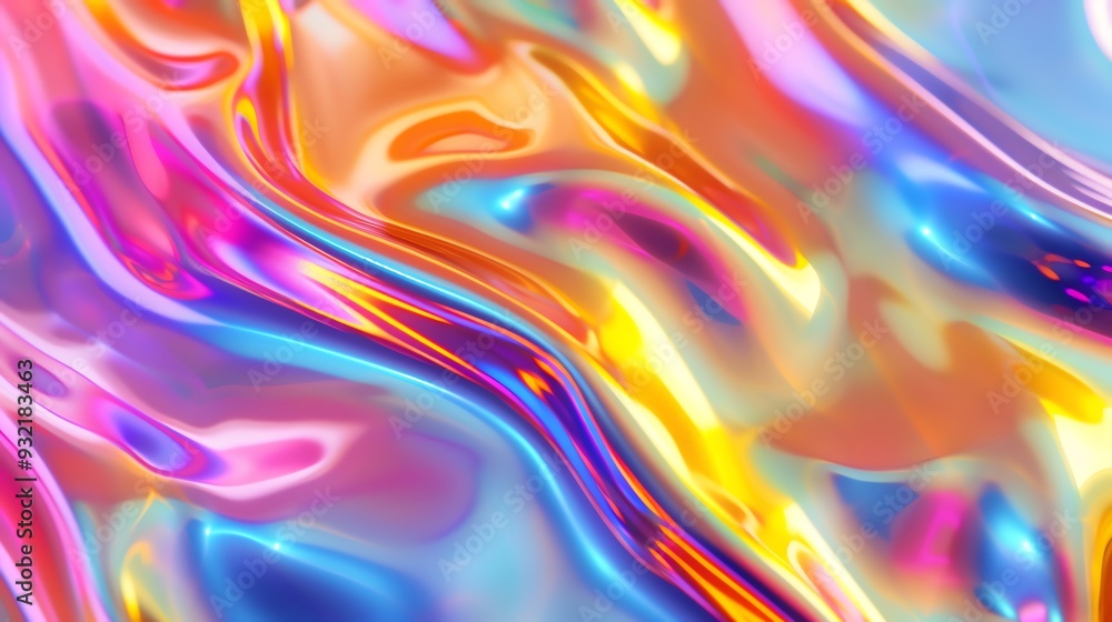 Abstract Holographic Background with Fluid Wavy Lines in Vibrant Pink Yellow and Blue Colors Abstract Holographic Background with Fluid Wavy Lines in Vibrant Pink Yellow and Blue Colors