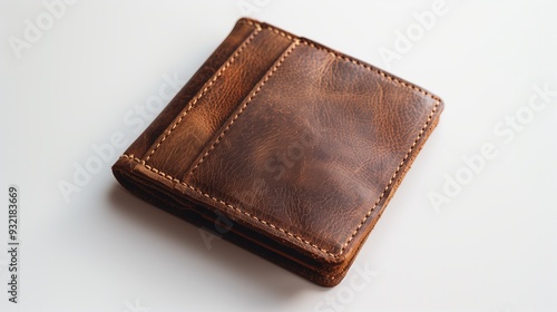 Dark brown leather wallet on a white background