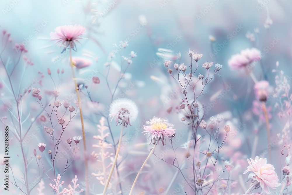 Abstract Background with Pastel Flowers and Delicate Dandelions Abstract Background with Pastel Flowers and Delicate Dandelions