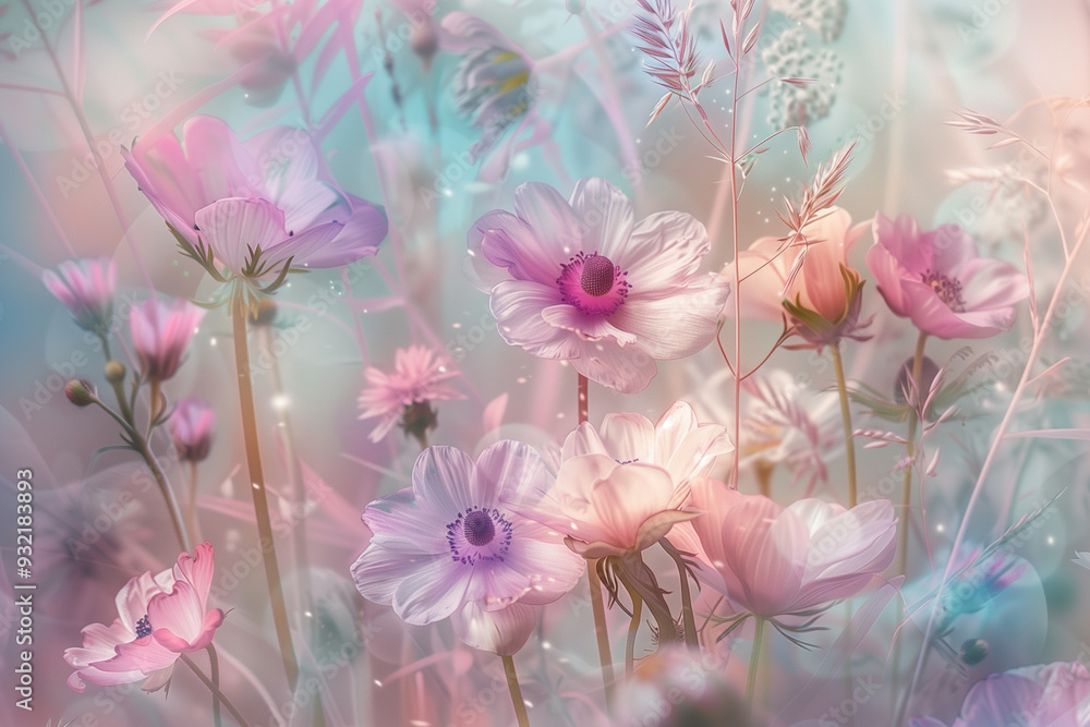 Abstract Pastel Flowers With Dandelions and Anemone Artwork Abstract Pastel Flowers With Dandelions and Anemone Artwork