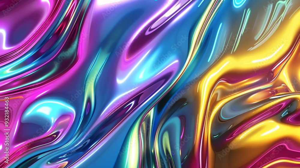 Abstract Liquid Metal Background in Vibrant Blue Pink and Yellow Hues Abstract Liquid Metal Background in Vibrant Blue Pink and Yellow Hues