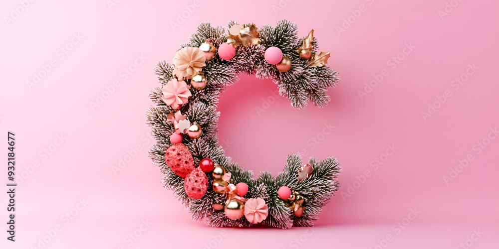 Christmas Wreath with C-Shaped Frame, Red and Gold Baubles Christmas Wreath with C-Shaped Frame, Red and Gold Baubles