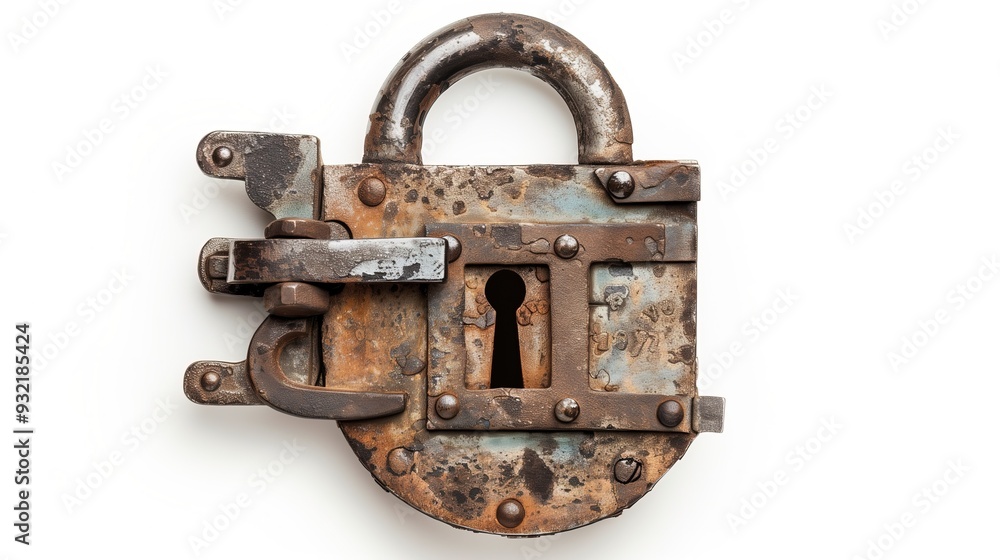 Old locks on the door on a white background Old locks on the door on a white background