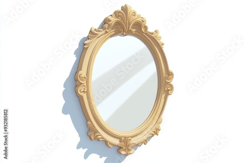 Elegant Ornate Oval Mirror with Gold Frame - This image showcases a sophisticated oval mirror with an intricately carved gold frame, creating a sense of grandeur and timeless elegance. The mirror refl