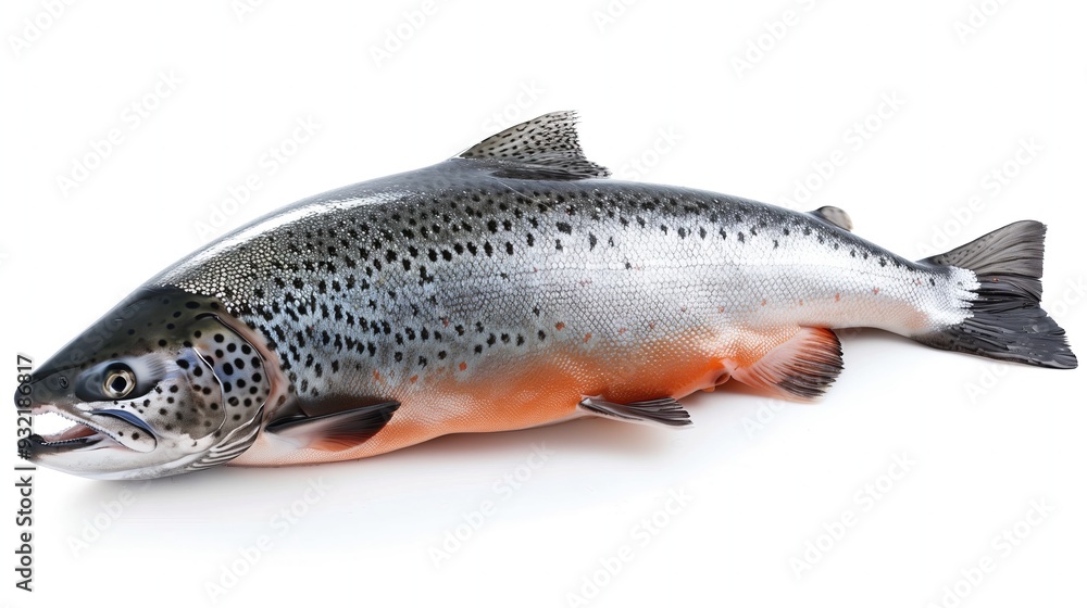 Whole fresh raw salmon on white background, isolate Whole fresh raw salmon on white background, isolate