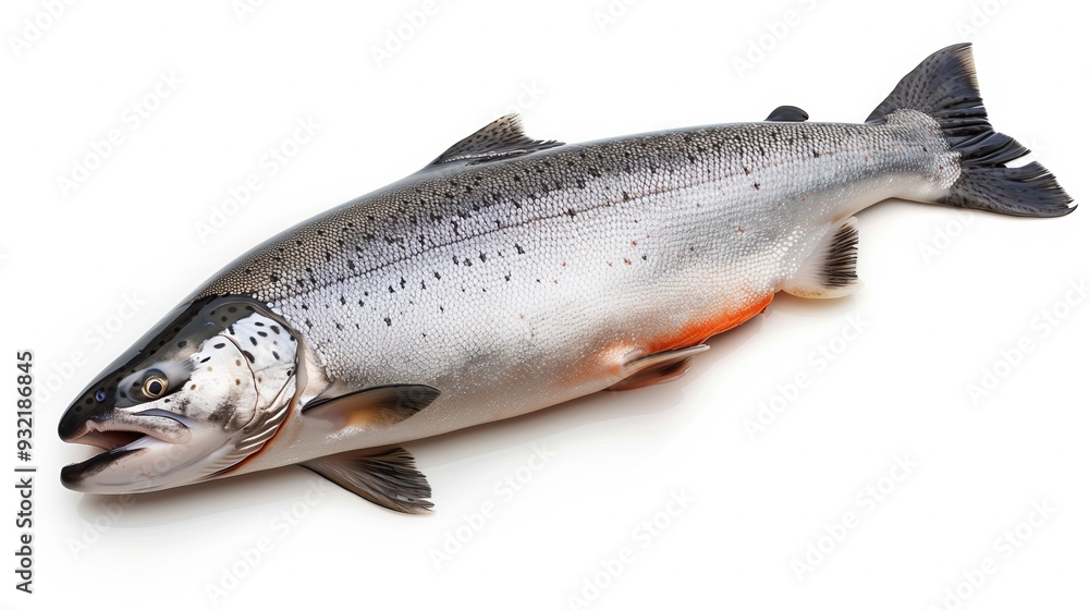 Whole fresh raw salmon on white background, isolate Whole fresh raw salmon on white background, isolate