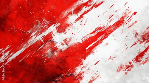 Fototapeta Naklejka Na Ścianę i Meble -  Abstract red and white grunge background texture with brush strokes and paint splatters.