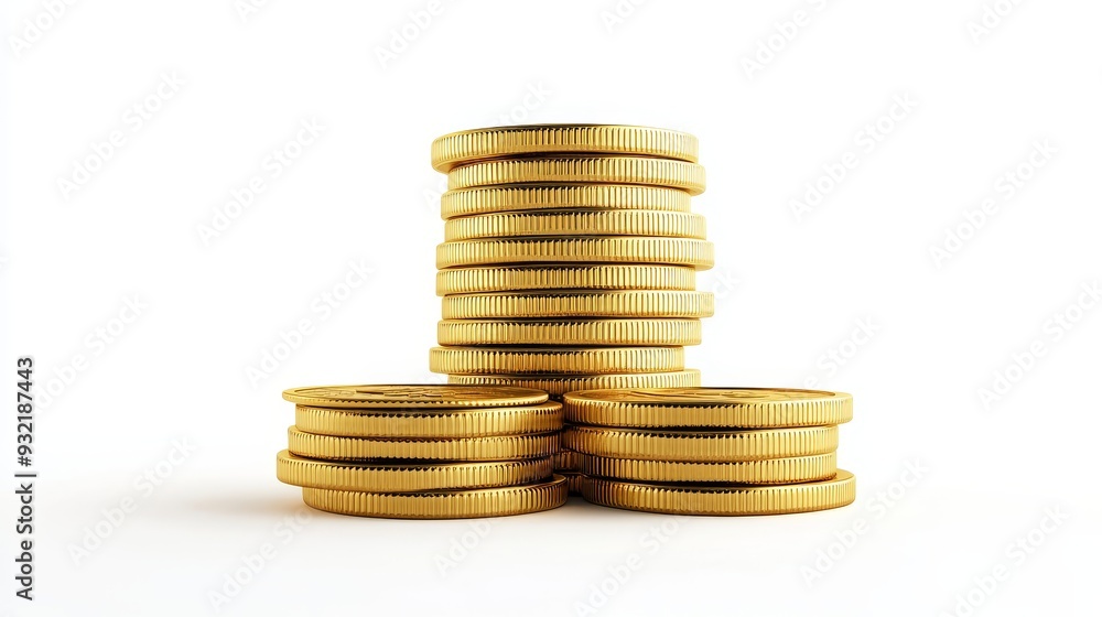 Golden Coin Stacks - Financial Success and Wealth - Three stacks of golden coins symbolize financial success, prosperity, wealth, and investment. Golden Coin Stacks - Financial Success and Wealth - Three stacks of golden coins symbolize financial success, prosperity, wealth, and investment.