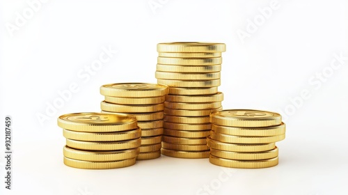 Golden Coin Stacks Symbolising Wealth and Success - A stack of golden coins represent wealth, prosperity, financial success, savings, and investment.