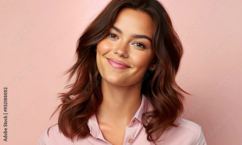 smiling young woman in pink shirt on pink background, studio shot smiling young woman in pink shirt on pink background, studio shot