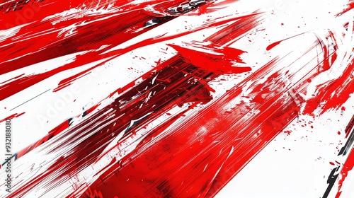 Fototapeta Naklejka Na Ścianę i Meble -  Abstract red and white grunge background texture with brush strokes and paint splatters.