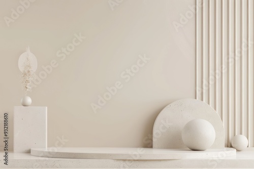 Minimalist Interior Design with Geometric Shapes and White Tones