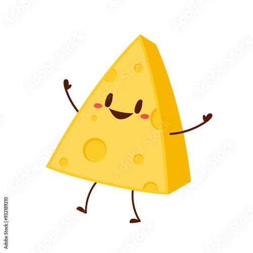 Cute happy cheese character. Funny food emoticon in flat style. Dairy emoji vector illustration. photo