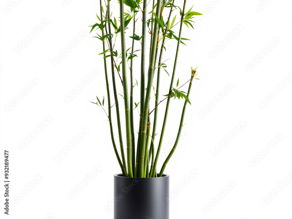 Obraz premium Bamboo Plant in a Pot on White Background