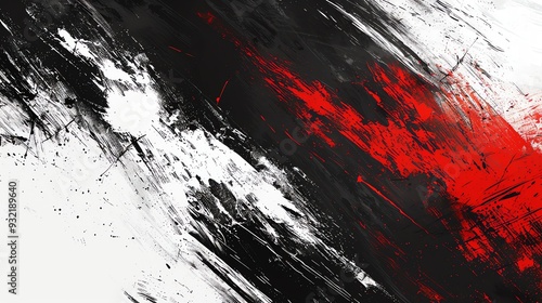 Fototapeta Naklejka Na Ścianę i Meble -  Red, white, and black abstract grunge background texture with brush strokes and paint splatters.