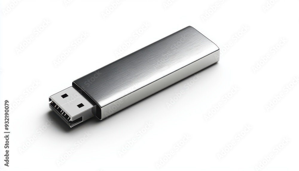 sleek and modern flash drive with its flat body and shiny surface, perfectly positioned on the left side sleek and modern flash drive with its flat body and shiny surface, perfectly positioned on the left side