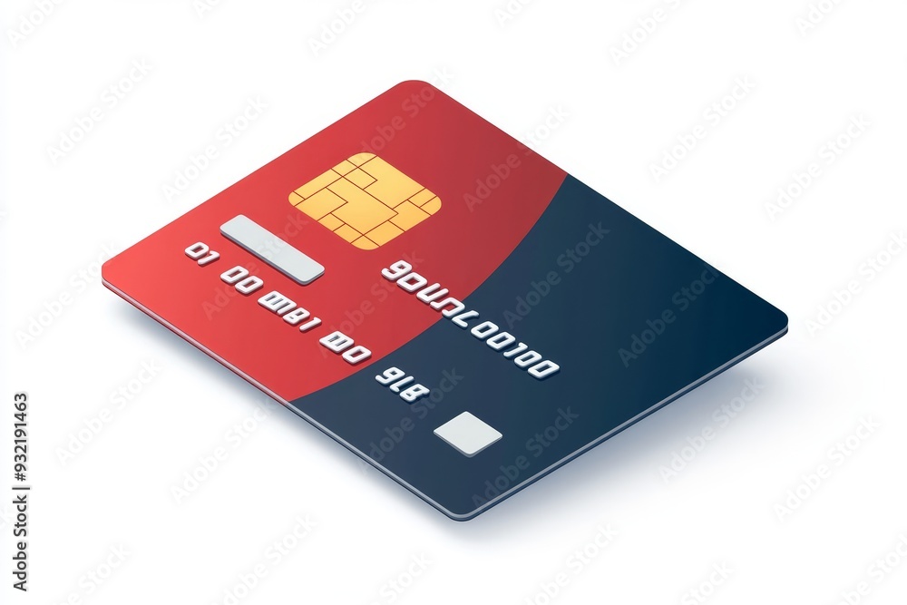 Red and Blue Credit Card Mockup - Isometric View - Isometric mockup of a credit card, with a red and blue design, showcasing a modern and sleek financial tool. Red and Blue Credit Card Mockup - Isometric View - Isometric mockup of a credit card, with a red and blue design, showcasing a modern and sleek financial tool.
