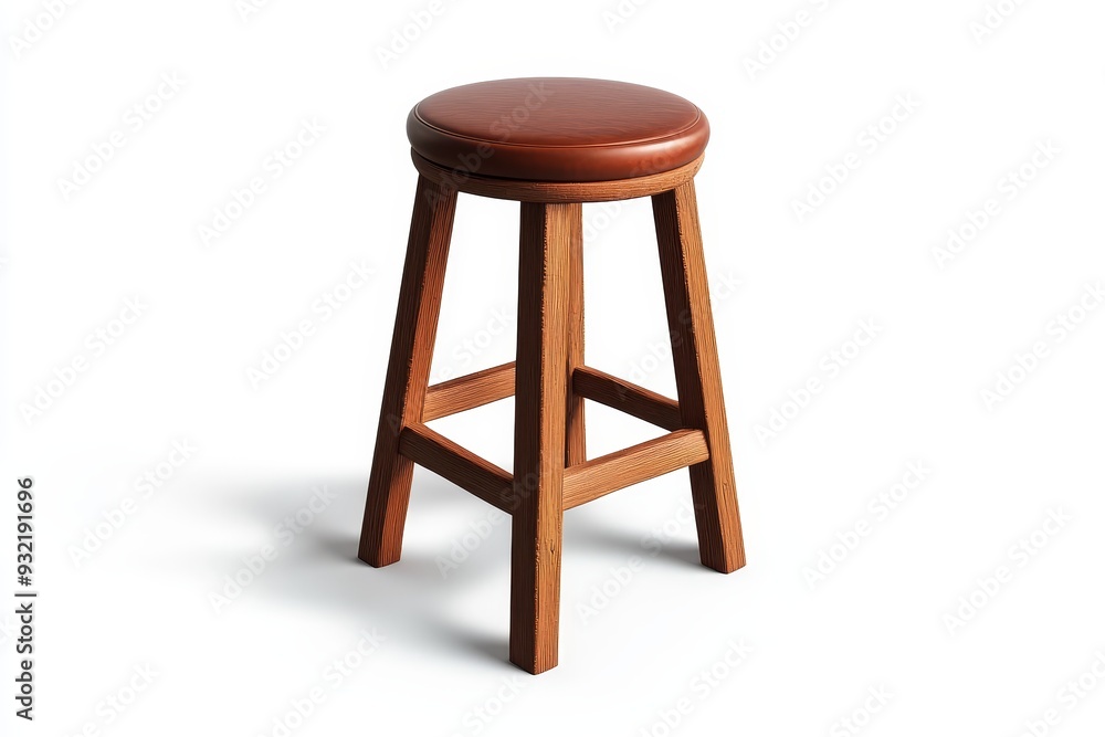 Rustic Wooden Bar Stool with Leather Seat - A sturdy bar stool with a natural wood frame and a comfortable brown leather seat. It's perfect for adding a touch of rustic charm to any kitchen or bar. Rustic Wooden Bar Stool with Leather Seat - A sturdy bar stool with a natural wood frame and a comfortable brown leather seat. It's perfect for adding a touch of rustic charm to any kitchen or bar.