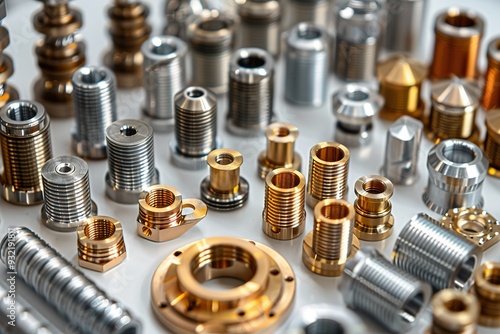 A collection of various metal parts, including nuts and bolts