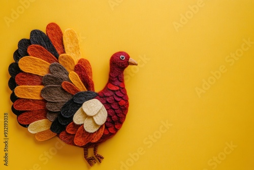 Felt Turkey Craft on Yellow Background photo