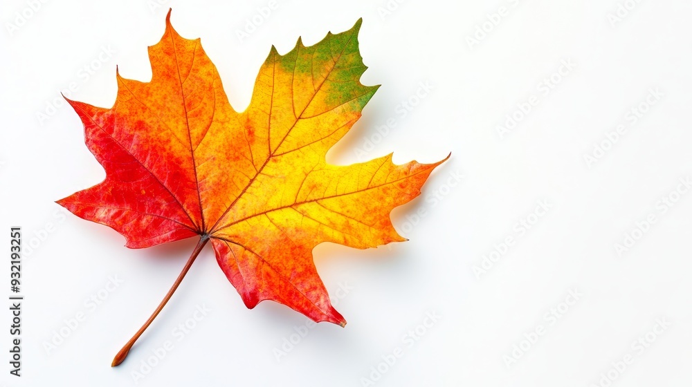 Vibrant Autumn Maple Leaf Isolated on White Background - A single maple leaf with vibrant red, orange, yellow, and green hues, showcasing the beauty of fall foliage. The leaf is isolated on a clean wh Vibrant Autumn Maple Leaf Isolated on White Background - A single maple leaf with vibrant red, orange, yellow, and green hues, showcasing the beauty of fall foliage. The leaf is isolated on a clean wh
