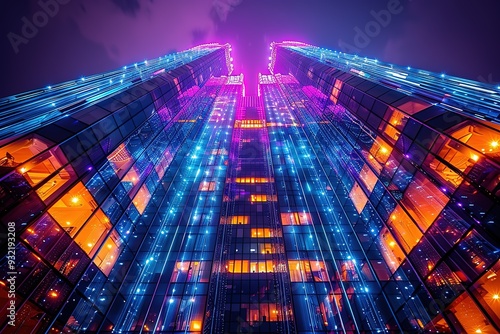 Wallpaper Mural A city skyline with a neon light show on the buildings Torontodigital.ca